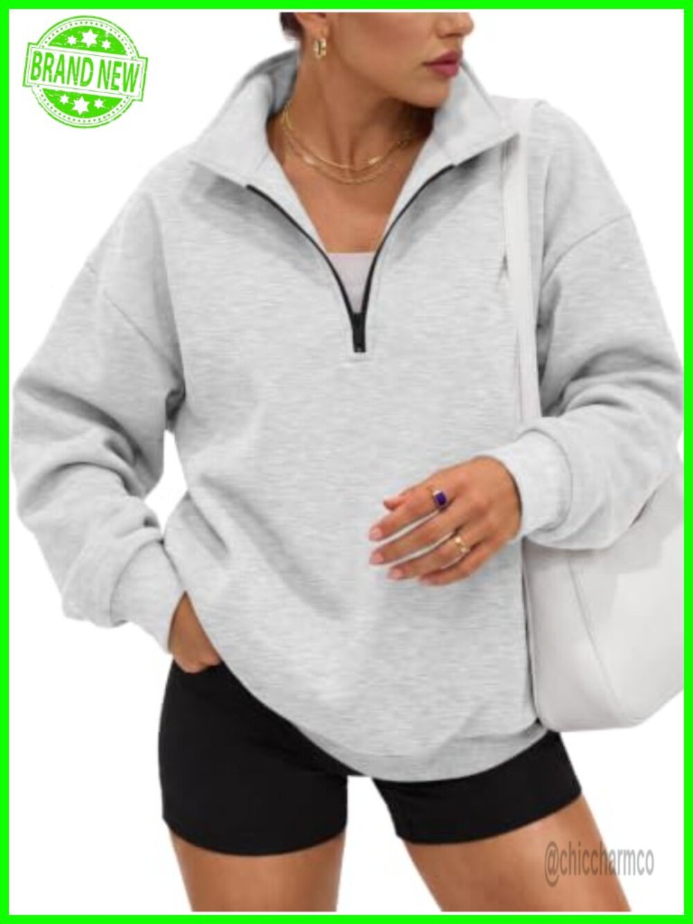 Oversized Half Zip Fleece Sweatshirt Cotton Polyester Pullover